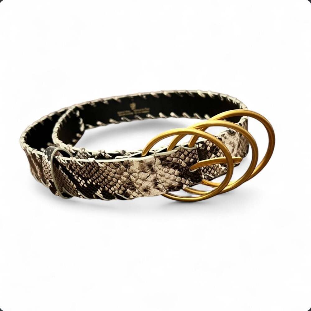 Cabi Serpent Belt Snakeskin Genuine Leather with Triple Gold Ring Buckle